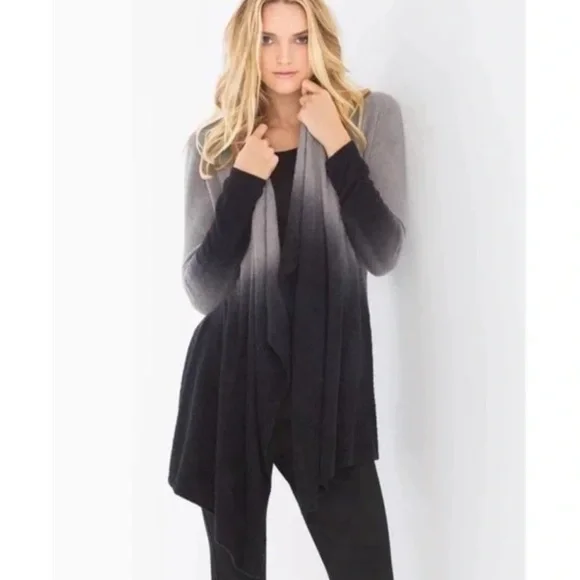 Barefoot Dreams Cozychic Lite Knit Gray Navy Blue Ombre Cardigan Size  L/XL - Picture 2 of 8